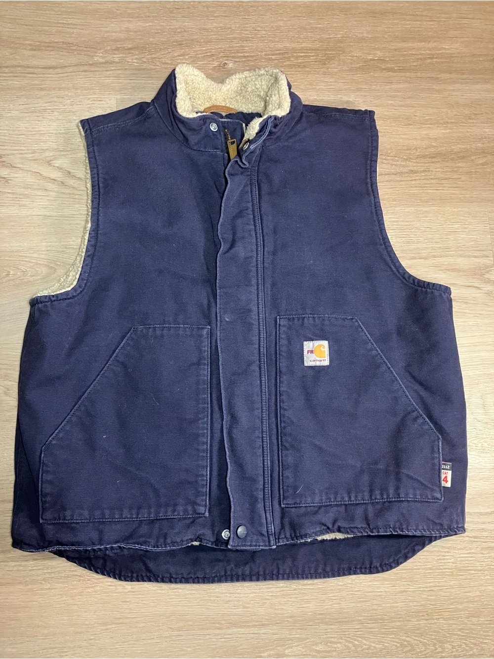 Carhartt FR 101029 Dark Navy Blue Sherpa Lined Duck Vest Men L NFPA 2112 CAT 4